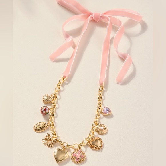Francesca's Collections Jewelry - Francesca's Pink Ribbon Gold Charm Necklace